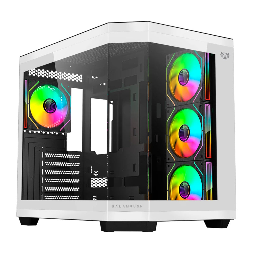 Gabinete Balam Rush Tank Super 9600 TB, Midi-Tower, ATX/Micro-ATX/Mini-ITX, USB 2.0/3.0, sin Fuente, 4 Ventiladores Instalados, Negro/Blanco