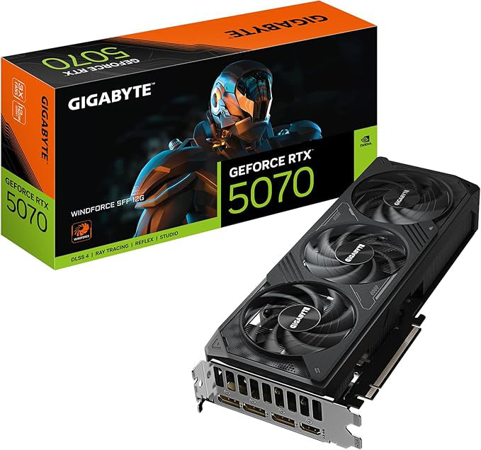GIGABYTE Tarjeta gráfica GeForce RTX 5070 WINDFORCE SFF 12G, GDDR7 de 12 GB de 256 bits, PCIe 5.0, Sistema de refrigeración WINDFORCE