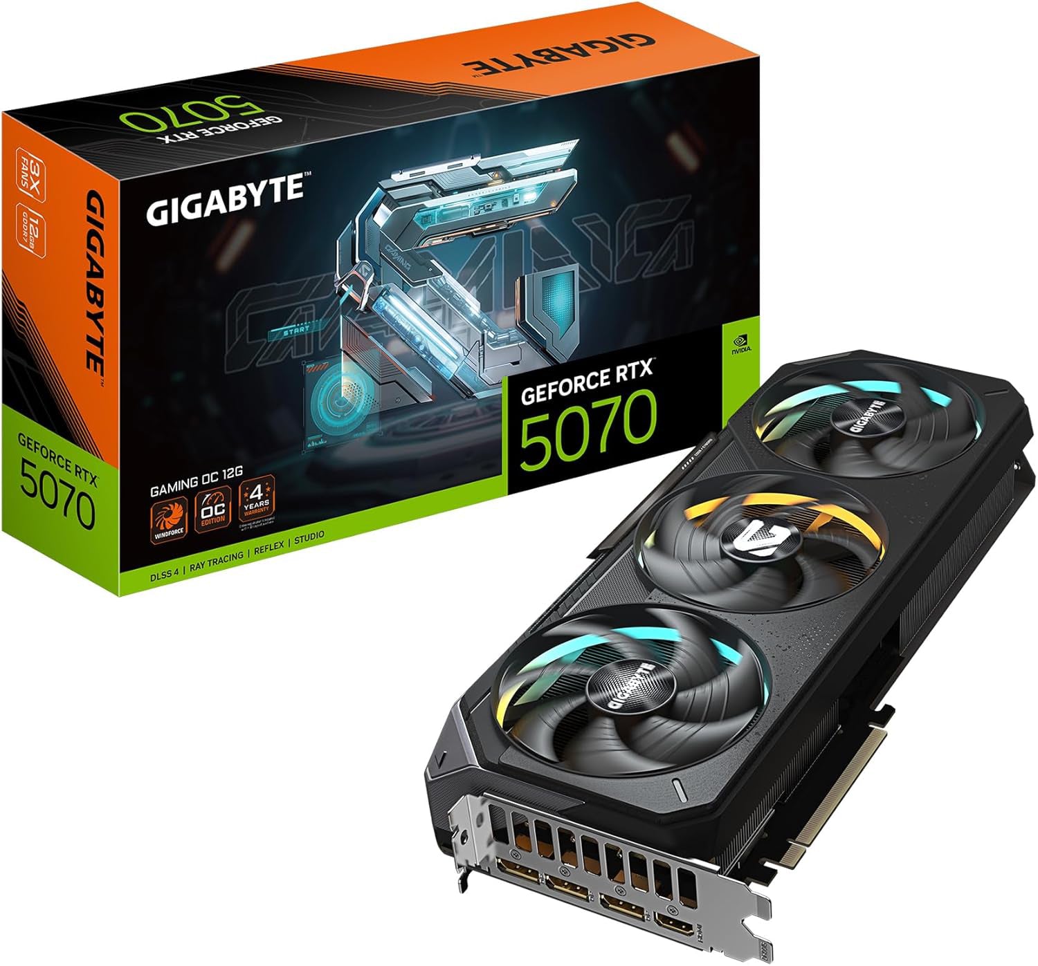 GIGABYTE Tarjeta gráfica GeForce RTX 5070 Gaming OC 12G, GDDR7 de 12 GB de 192 bits, PCIe 5.0, Sistema de refrigeración WINDFORCE
