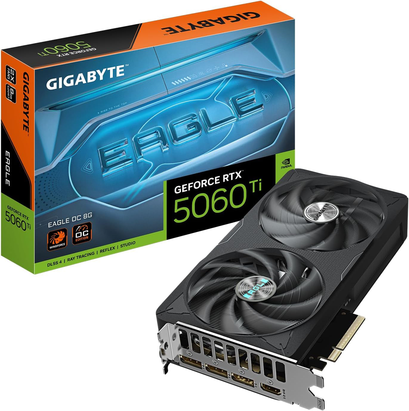GIGABYTE Tarjeta gráfica GeForce RTX 5060 Ti Eagle OC 8G, 8 GB 128 bits GDDR7, PCIe 5.0, Sistema de enfriamiento WINDFORCE, Tarjeta de Video
