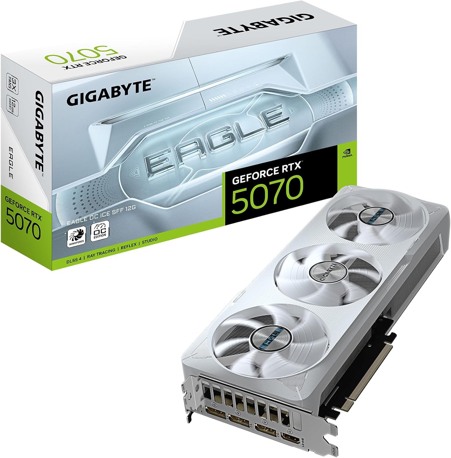 GIGABYTE Tarjeta gráfica GeForce RTX 5070 Eagle OC Ice SFF 12G, GDDR7 de 12 GB de 192 bits, PCIe 5.0, Sistema de enfriamiento WINDFORCE