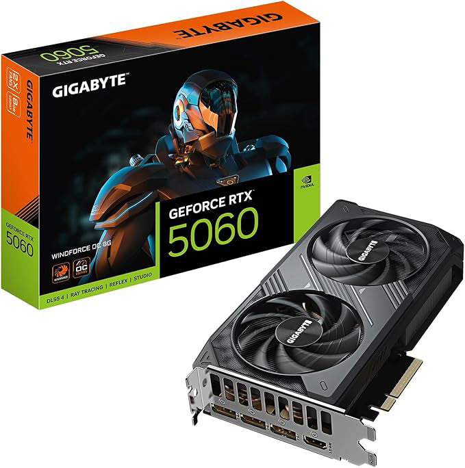 GIGABYTE Tarjeta gráfica GeForce RTX 5060 WINDFORCE OC 8G, 8 GB 128 bits GDDR7, PCIe 5.0, Sistema de refrigeración WINDFORCE, Tarjeta de Video