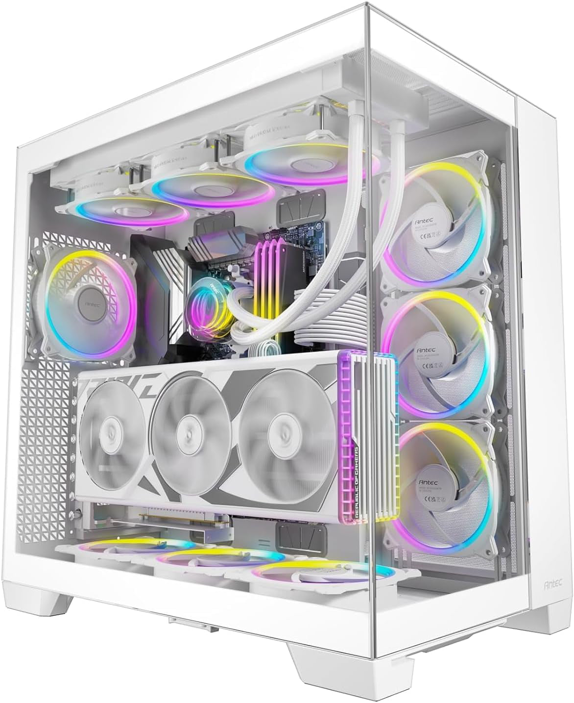 Antec C8 ARGB Blanco, 2 Ventiladores TQR de 160 mm y 1 x TQ de 140 mm ARGB PWM incluidos, diseño de Doble cámara, Tipo C, Soporte de radiador de 360 mm, Paneles Frontales y Laterales TG