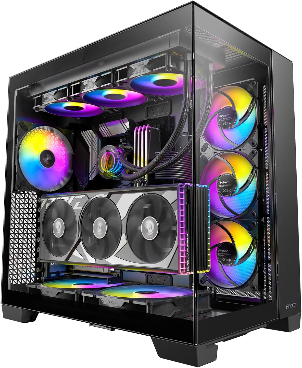 Antec C8 ARGB, 2 Ventiladores TQR de 160 mm y 1 Ventilador TQ de 140 mm ARGB PWM incluidos, diseño de Doble cámara, Tipo C, Soporte de radiador de 360 mm, Paneles Frontales y Laterales TG