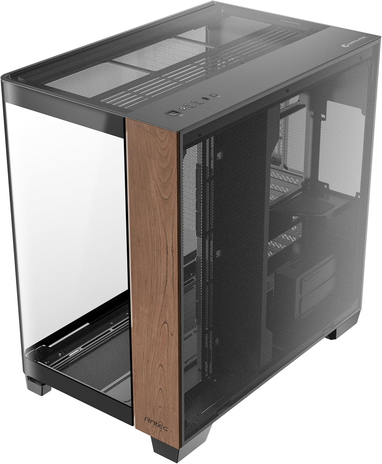 Antec C8 Curve Wood, Ventiladores no incluidos, Panel frontal de madera, vidrio curvado simple súper gran angular, diseño de doble cámara, tipo C, soporte de radiador de 360 mm, compatible con RTX 40,