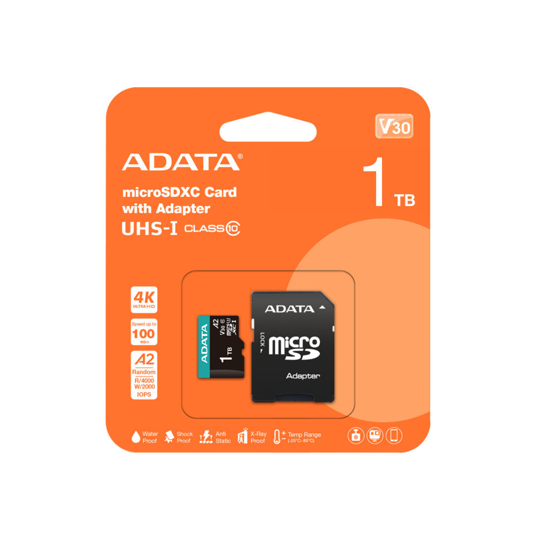 Memoria Flash Adata V30, 1TB MicroSDXC UHS-I Clase 10, con Adaptador