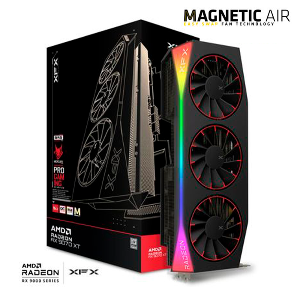 XFX Mercury AMD Radeon RX 9070XT OC Magnetic Air Edition con RGB 16GB GDDR6 HDMI 3xDP RX-97TMARGBA