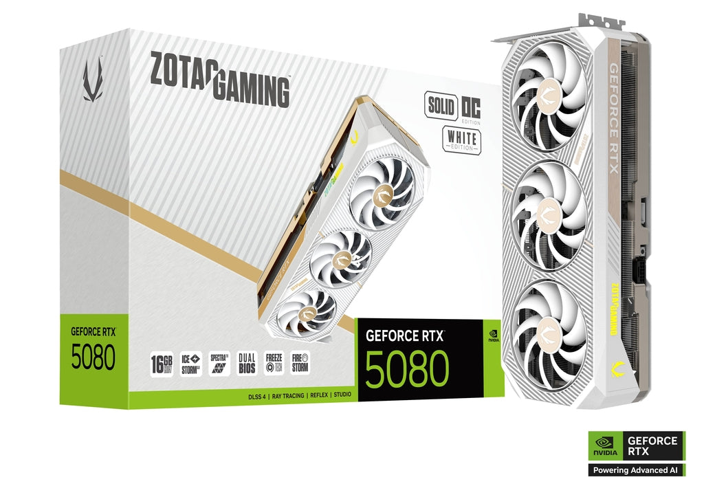 ZOTAC SOLID OC White Edition GeForce RTX 5080 16GB 256-Bit GDDR7 PCI-Express 5.0 DLSS 4.0