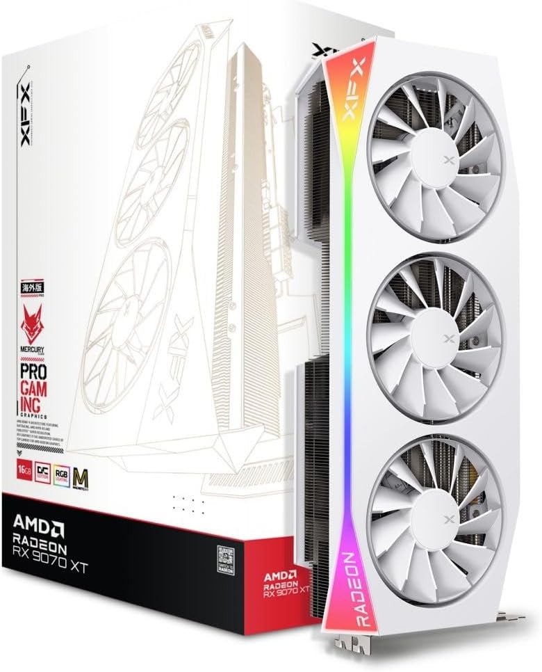 XFX Mercury AMD Radeon RX 9070XT OC Magnetic Air White Edition con RGB 16GB GDDR6 HDMI 3xDP, AMD RDNA 4