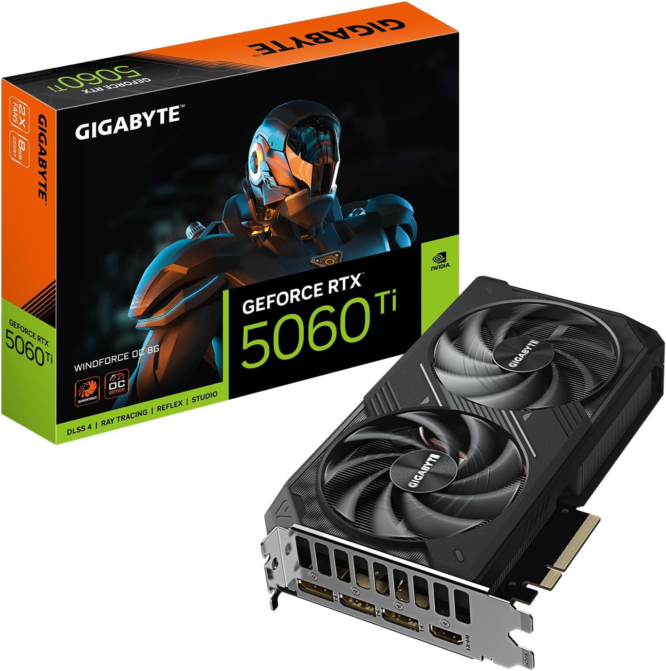 GIGABYTE Tarjeta gráfica GeForce RTX 5060 Ti WINDFORCE OC 8G, 8 GB 128 bits GDDR7, PCIe 5.0, Sistema de refrigeración WINDFORCE