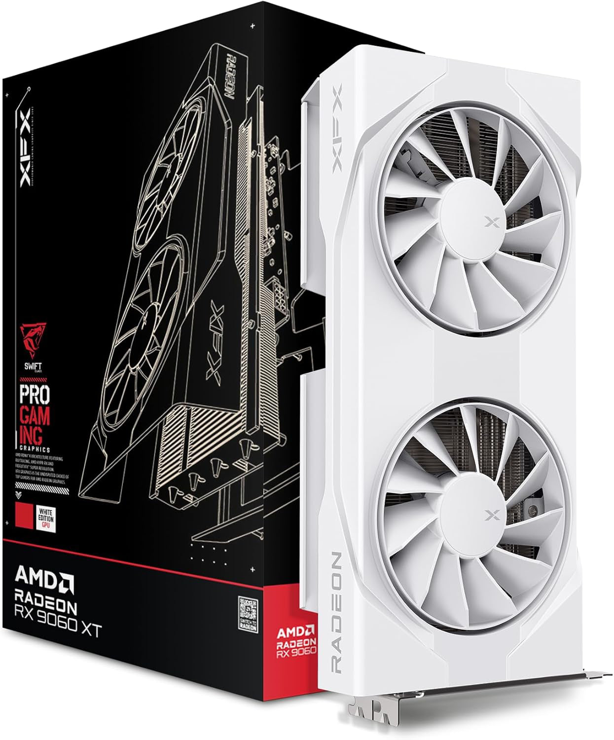 XFX Tarjeta DE Video (RX-96TSW8GWQ) Swift RX9060XT OC,8GB GDDR6,1900MHZ,2*DP,HDMI,2*Fan,Blanca