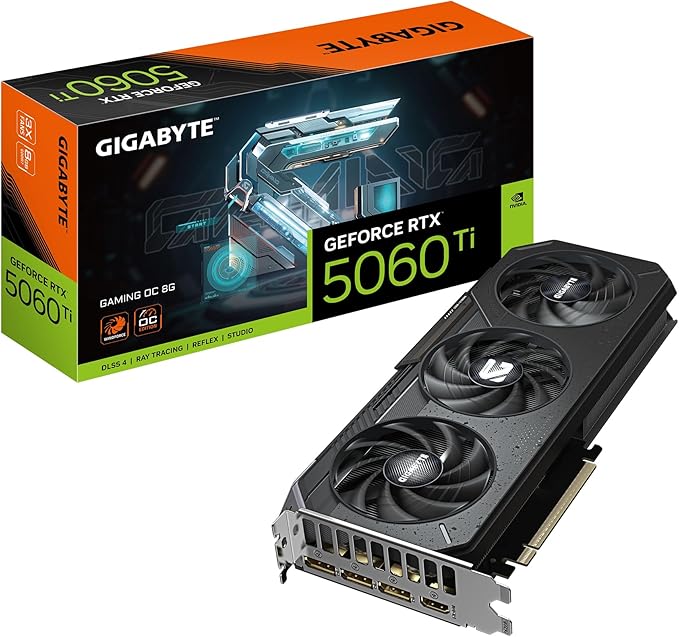 GIGABYTE Tarjeta gráfica GeForce RTX 5060 Gaming OC 8G, 8GB 128 bits GDDR7, PCIe 5.0, Sistema de refrigeración WINDFORCE, Tarjeta de Video