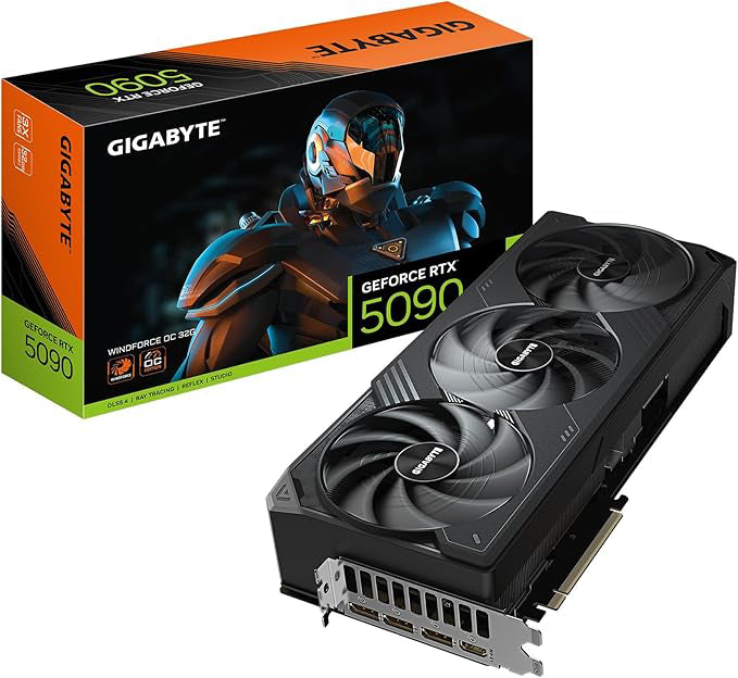 GIGABYTE Tarjeta gráfica GeForce RTX 5090 WINDFORCE OC 32G, sistema de refrigeración WINDFORCE, GDDR7 de 32 GB de 512 bits, tarjeta de video