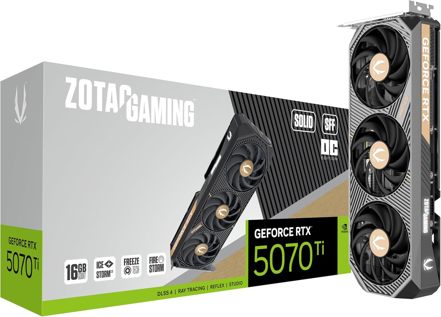 ZOTAC Gaming GeForce RTX 5070 Ti Solid SFF OC DLSS 4 16GB GDDR7 256-bit 28 Gbps PCIE 5.0 Tarjeta gráfica para Juegos, IceStorm 2.0 Advanced Cooling
