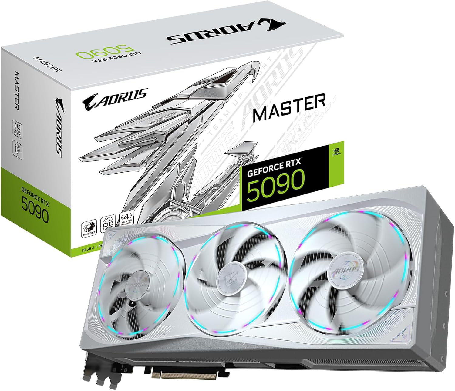 GIGABYTE Tarjeta gráfica AORUS GeForce RTX 5090 Master Ice 32G, Sistema de refrigeración WINDFORCE, 32 GB 512 bits GDDR7