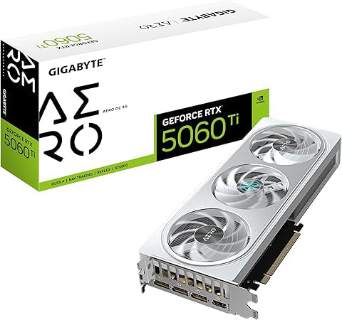 GIGABYTE GeForce RTX 5060 Ti Aero OC 8G Tarjeta gráfica, 8 GB 128 bits GDDR7, PCIe 5.0, Sistema de refrigeración WINDFORCE, Tarjeta de Video