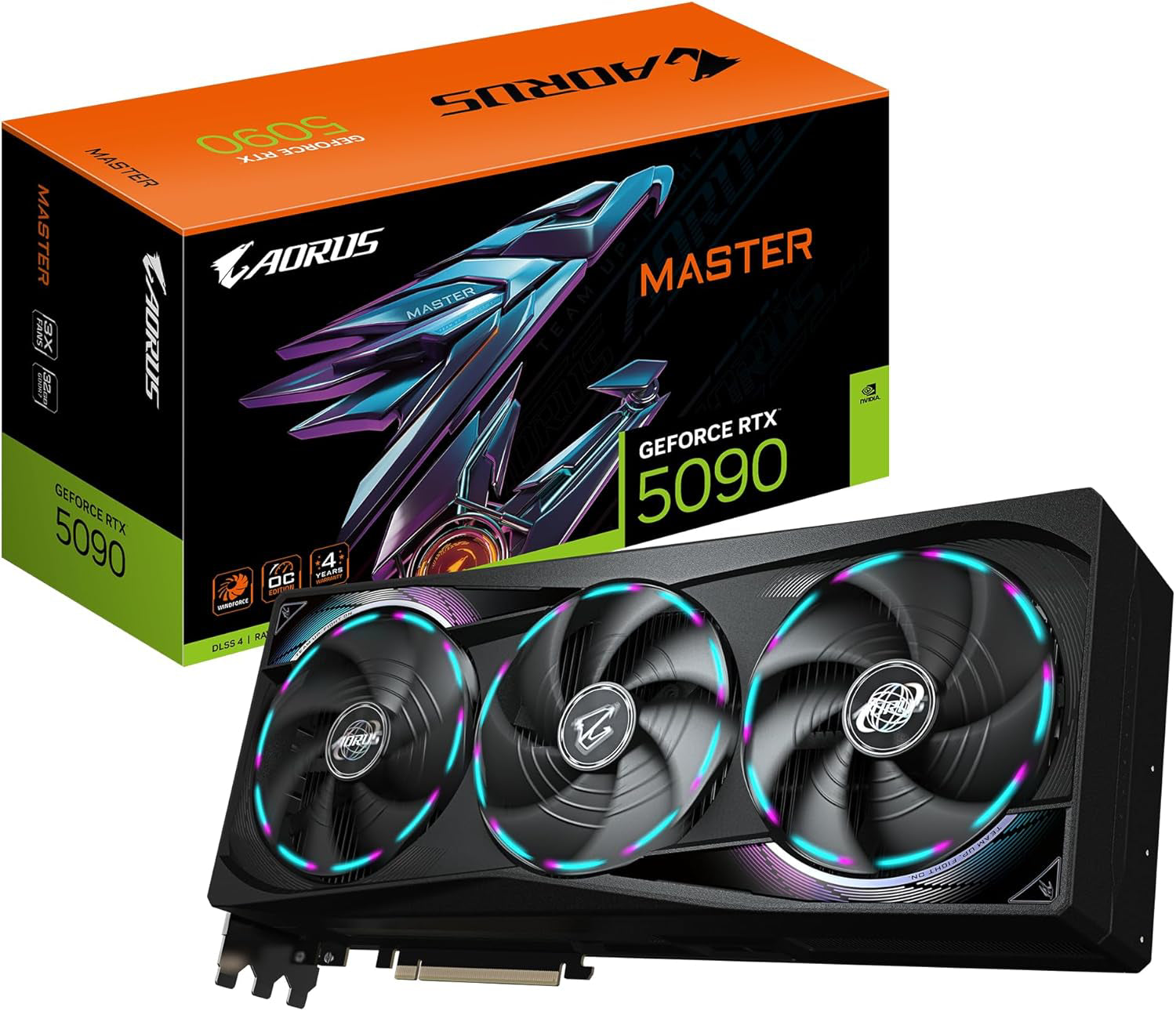 GIGABYTE AORUS GeForce RTX 5090 Master 32G Tarjeta gráfica - 32 GB GDDR7, 512 bit, PCI-E 5.0, 2655MHz Frecuencia Base, 3 x DP 2.1a, 1 x HDMI 2.1b