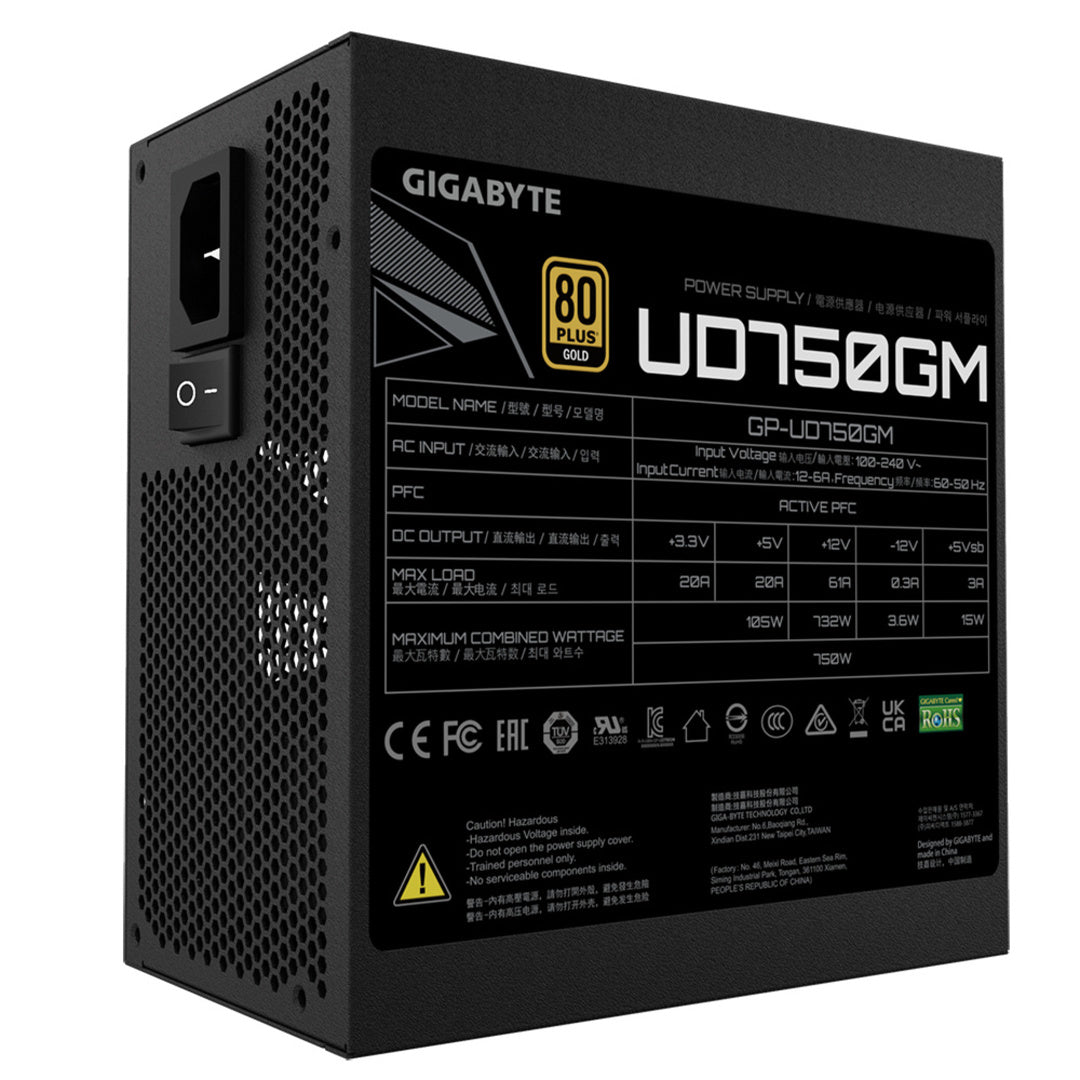 Fuente de Poder Gigabyte UD750GM 80 PLUS Gold, Modular, 24-pin ATX, 120mm, 750W
