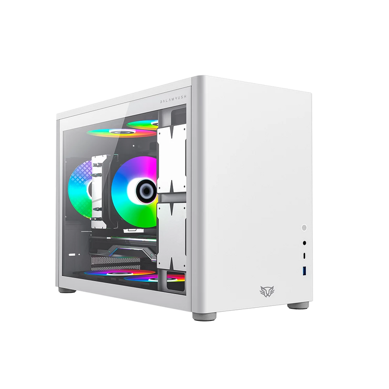 Gabinete BALAM RUSH (BR-935647) ERIS FROST GI985,Micro ATX,1USB 3.0,1USB C,CRISTAL TEMP,BLANCO