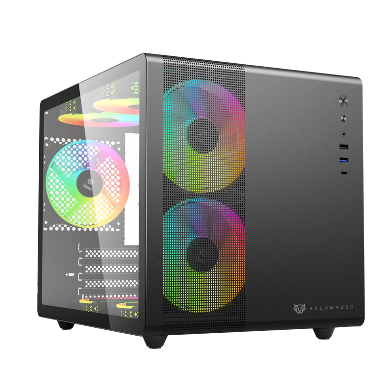 Gabinete BALAM RUSH (BR-936033) TANK MINI GI930,Micro ATX,1USB 3.0,1USB C,CRISTAL TEMP,MALLA,NEGRO