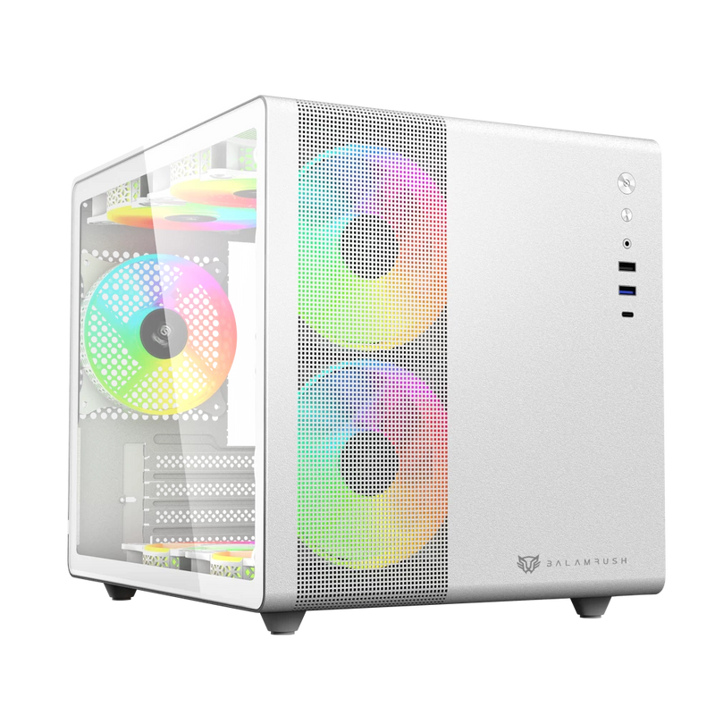 Gabinete BALAM RUSH (BR-936040) TANK MINI GI930,Micro ATX,1USB 3.0,1USB C,CRISTAL TEMP,MALLA,BLANCO
