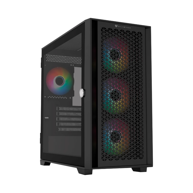 Gabinete Gamer Mini Torre Carbono Twin Mate 8000 / Max MB M-ATX / GPU 385 mm / 1x USB 3.0 1x USB 2.0 1x USB C 3.1 + Audio + 4x Fan ARGB / Panel Izq Cristal con Bisagras + Frente Intercambiable Cristal - Mesh / Legend Negro