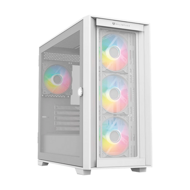 Gabinete Gamer Mini Torre Carbono Twin Mate 8000 / Max MB M-ATX / GPU 385 mm / 1x USB 3.0 1x USB 2.0 1x USB C 3.1 + Audio + 4x Fan ARGB / Panel Izq Cristal con Bisagras + Frente Intercambiable Cristal - Mesh / Legend Blanco