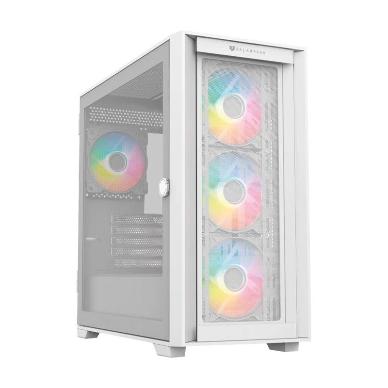 Gabinete Gamer Mini Torre Carbono Twin Mate 8000 / Max MB M-ATX / GPU 385 mm / 1x USB 3.0 1x USB 2.0 1x USB C 3.1 + Audio + 4x Fan ARGB / Panel Izq Cristal con Bisagras + Frente Intercambiable Cristal - Mesh / Legend Blanco