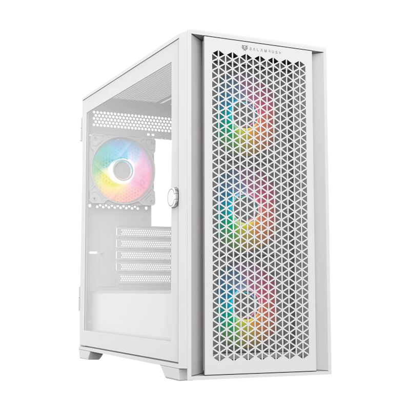 Gabinete Gamer Mini Torre Carbono Twin Mate 6000 / Max MB M-ATX / GPU 340 mm / 1x USB 3.0 1x USB 2.0 1x USB C 3.1 + Audio + 4x Fan ARGB / Panel Izq Cristal con Bisagras + Frente Intercambiable Cristal - Mesh / Legend Blanco