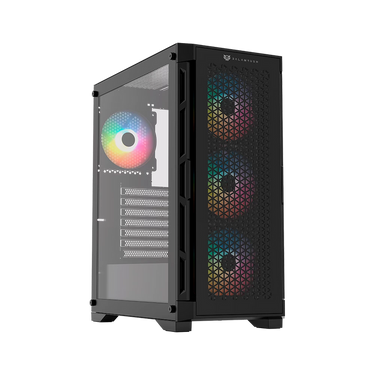 Gabinete Gamer Media Torre | Carbono Twin Mate 5000 | Max MB ATX 320 mm | 1x USB 3.0 + 1x USB 2.0 + 1x USB C 3.1 + 4x Fan ARGB | Panel Izq Cristal + Frente Intercambiable Cristal- Mesh