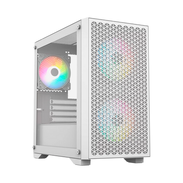 Gabinete Gamer Mini Torre Carbono Aircool 4000A / Max MB M-ATX / GPU 340 mm / 1x USB 3.0 + 1x USB 2.0 + 1x USB C 3.1 + Audio + 3x Fan ARGB / Panel Izq Cristal + Frente Mesh / Legend Blanco